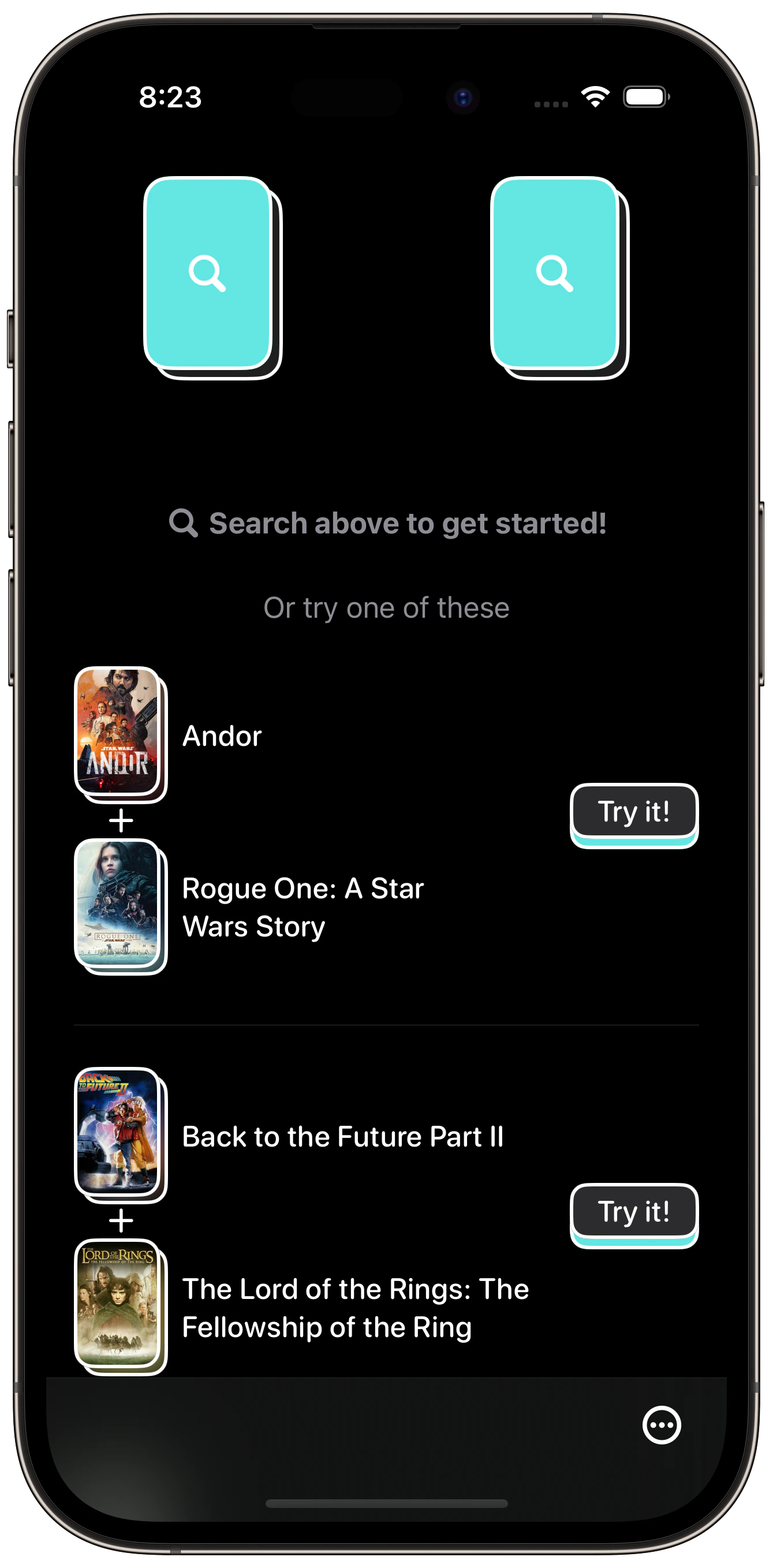 A screenshot of ScreenCred showing the app in dark mode, with a black background and white borders